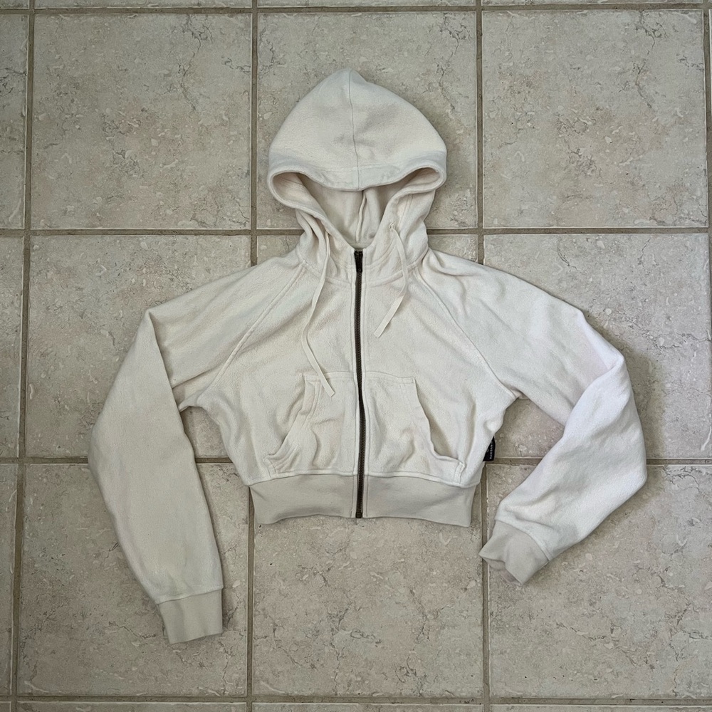 Rawganique Isadora Undyed Organic Cotton Fleece Zippered Cropped Hoodie small
